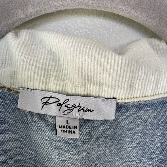 Polagram Denim Jumsuit Light Wash V-neck Collared Corduroy Sz L Straight Leg - Picture 4 of 16